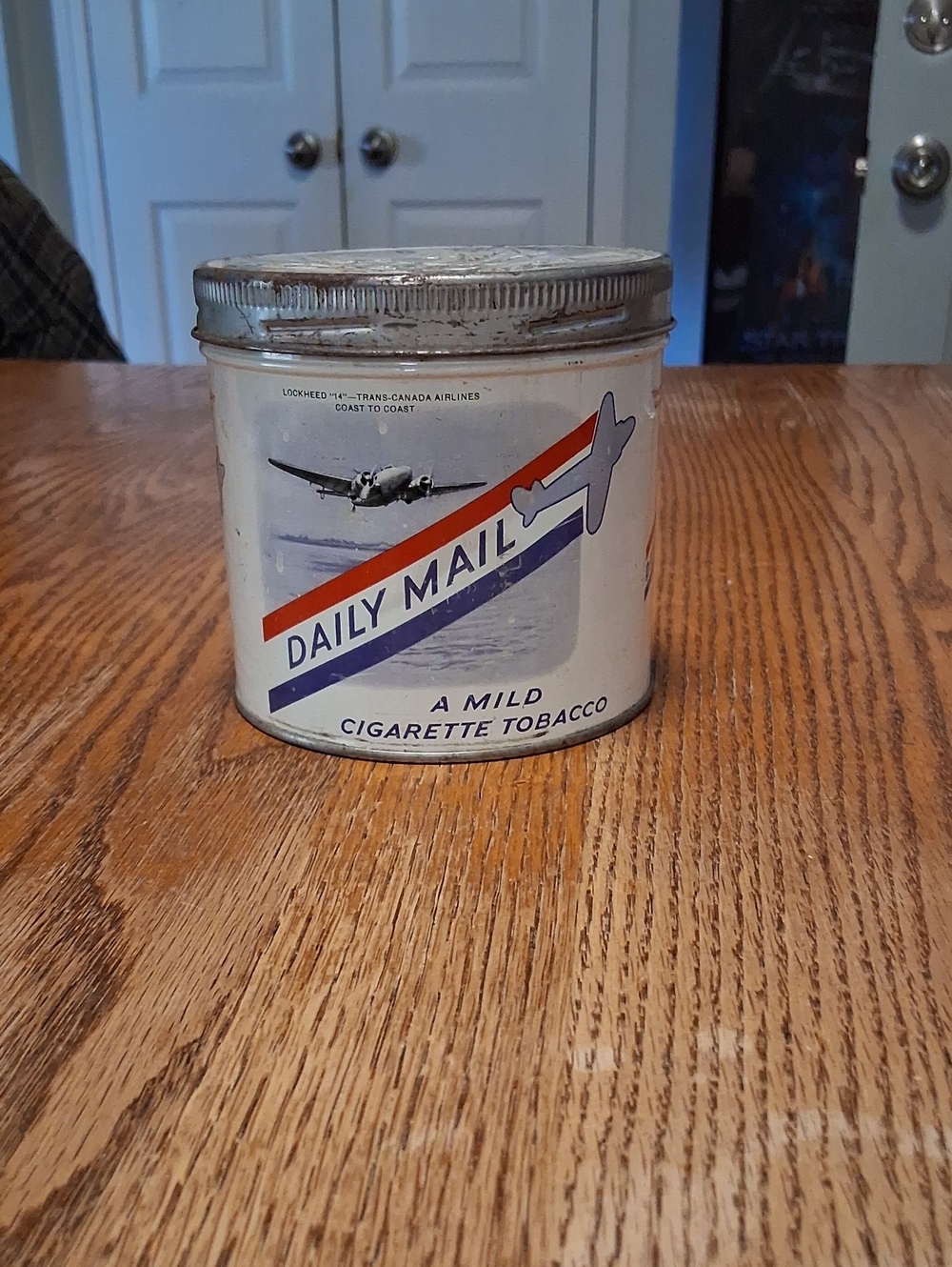 Vintage Daily Mail Tobacco Tin ✈️ Lockheed 14 Aviation Graphics Rare